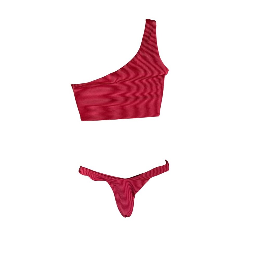 TJ Swim Red One-Shoulder Bikini Set Size - Picture 3 of 5